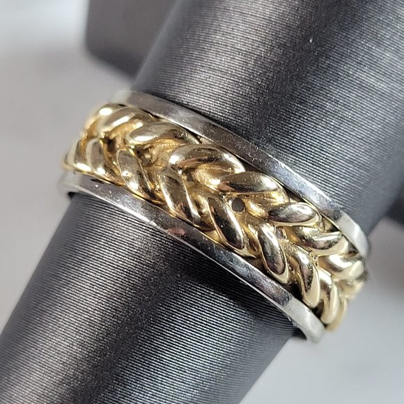 Mens Vintage Estate 14K White & Yellow Gold Wedding Band Ring 6.4g E6616
